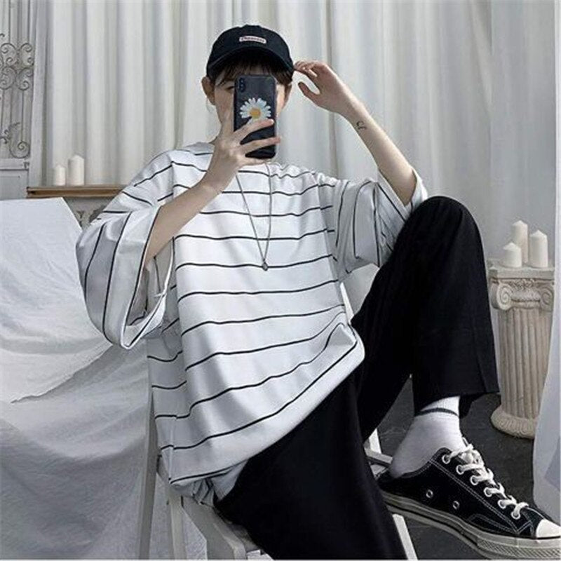 Korean Style Oversized Striped T-Shirt