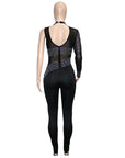 Sexy Black Crystal Diamond Skinny Jumpsuit