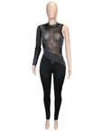 Sexy Black Crystal Diamond Skinny Jumpsuit