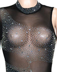 Sexy Black Crystal Diamond Skinny Jumpsuit