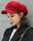 Women Solid Plain Octagonal Newsboy Cap