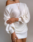 Casual off-shoulder lantern sleeve knitted sweater dress