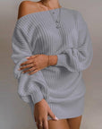 Casual off-shoulder lantern sleeve knitted sweater dress