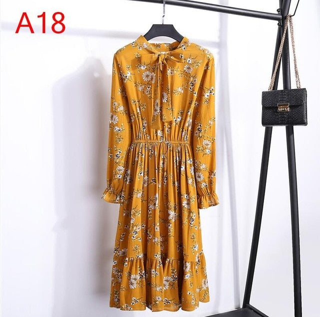 Women&#39;s Clothing Long Sleeve Chiffon Shirt Dresses