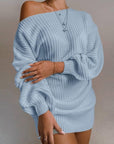 Casual off-shoulder lantern sleeve knitted sweater dress
