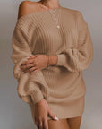 Casual off-shoulder lantern sleeve knitted sweater dress