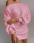 Casual off-shoulder lantern sleeve knitted sweater dress