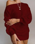 Casual off-shoulder lantern sleeve knitted sweater dress