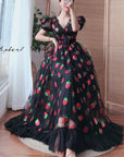 Women Black Pink Strawberry Sequined Dress