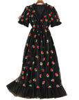 Women Black Pink Strawberry Sequined Dress