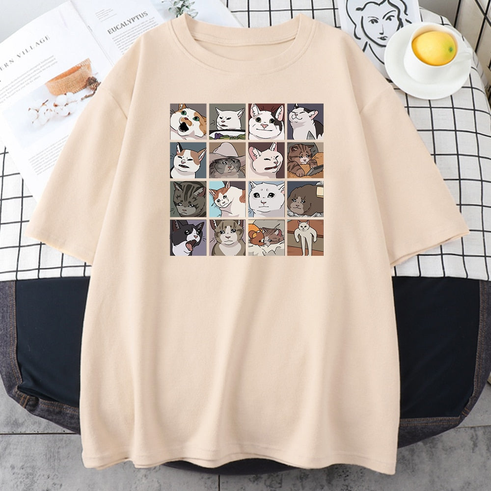 Dog Cat Print O-Neck T-Shirts