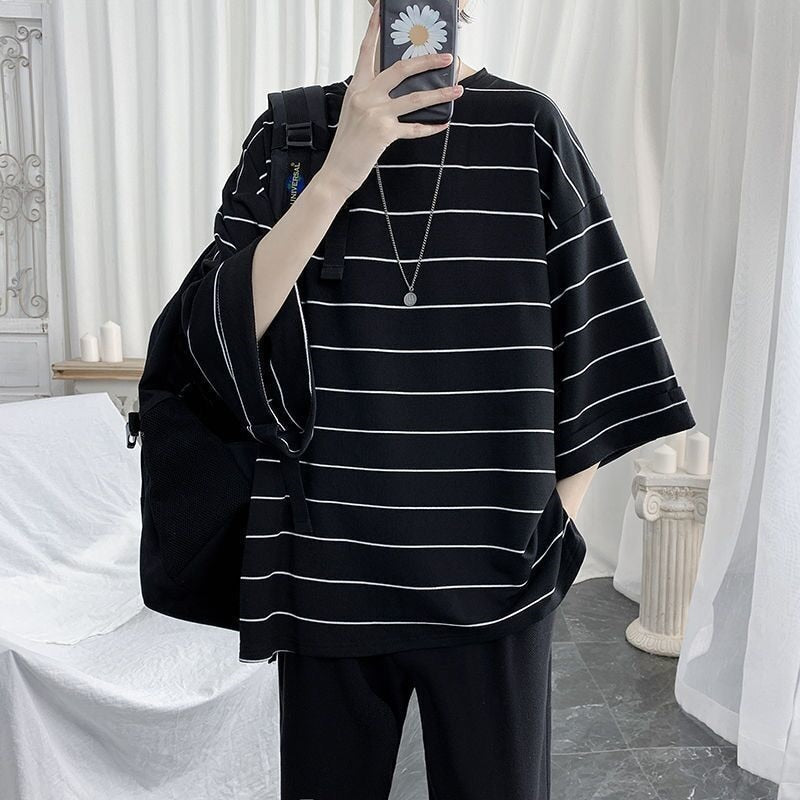 Korean Style Oversized Striped T-Shirt