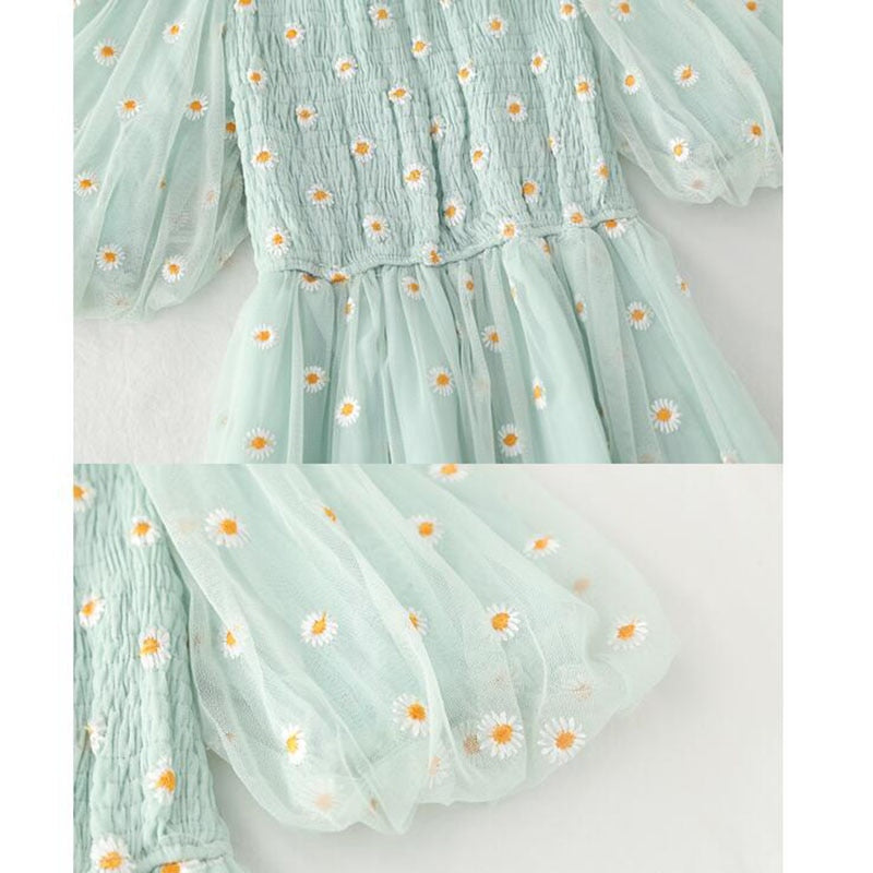 Small Daisies Embroidery Mesh Dresses