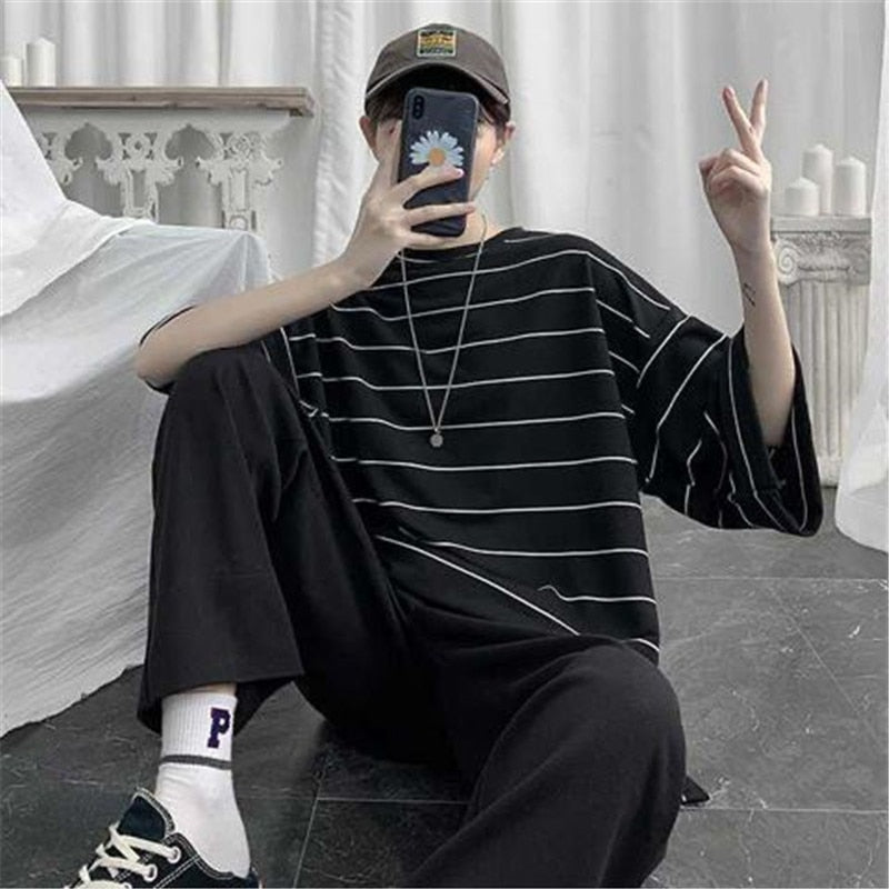 Korean Style Oversized Striped T-Shirt