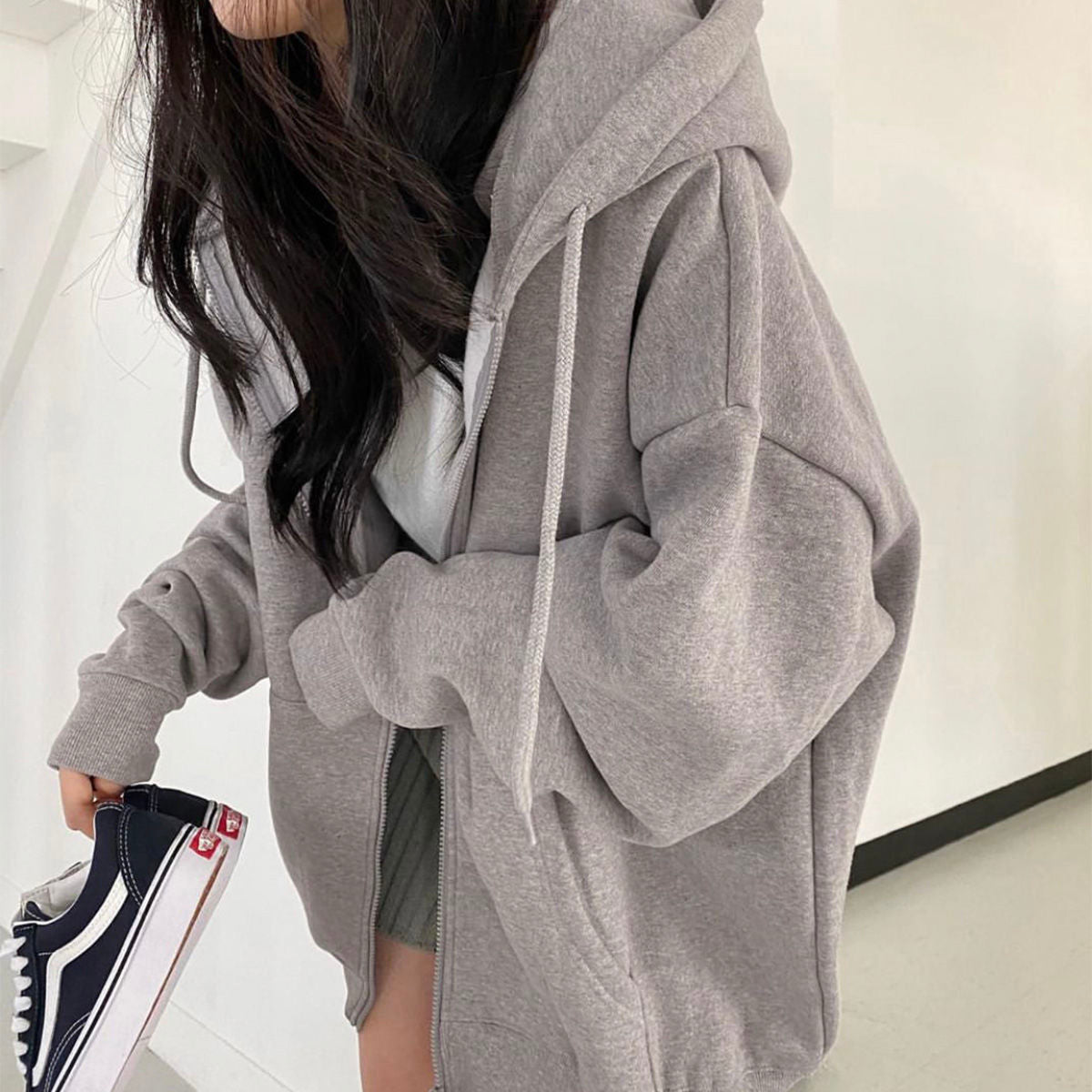 Solid Color Zip Up Oversized Hoodies