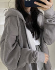 Solid Color Zip Up Oversized Hoodies