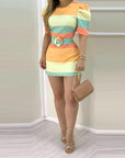 Half Sleeve Color Block Bodycon Dress