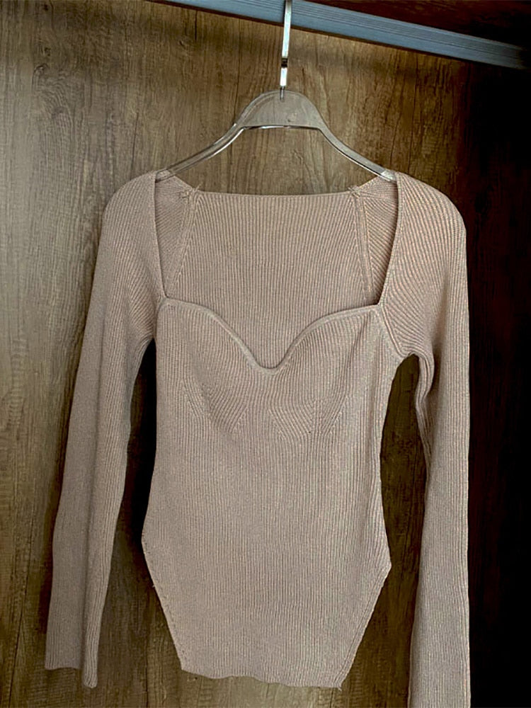 Square Neck Long Sleeve Sweaters