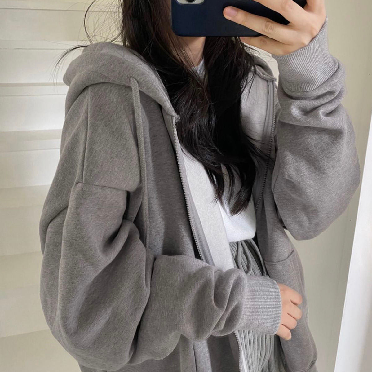 Solid Color Zip Up Oversized Hoodies