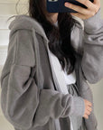 Solid Color Zip Up Oversized Hoodies