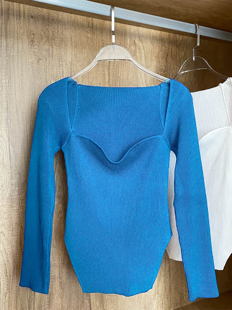 Square Neck Long Sleeve Sweaters