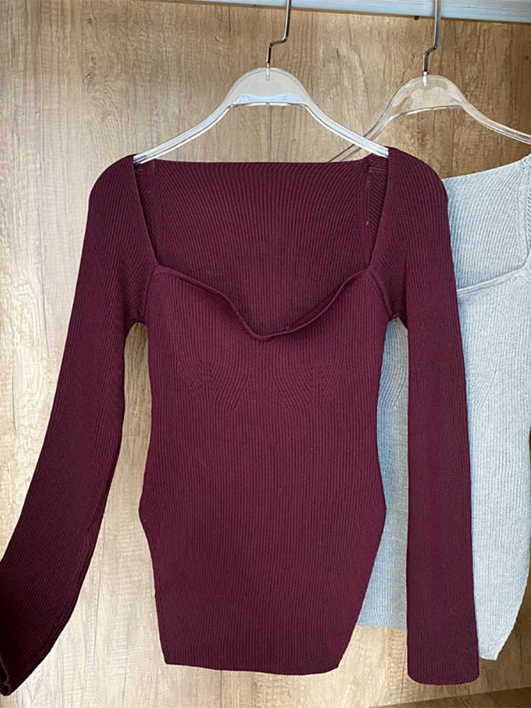 Square Neck Long Sleeve Sweaters