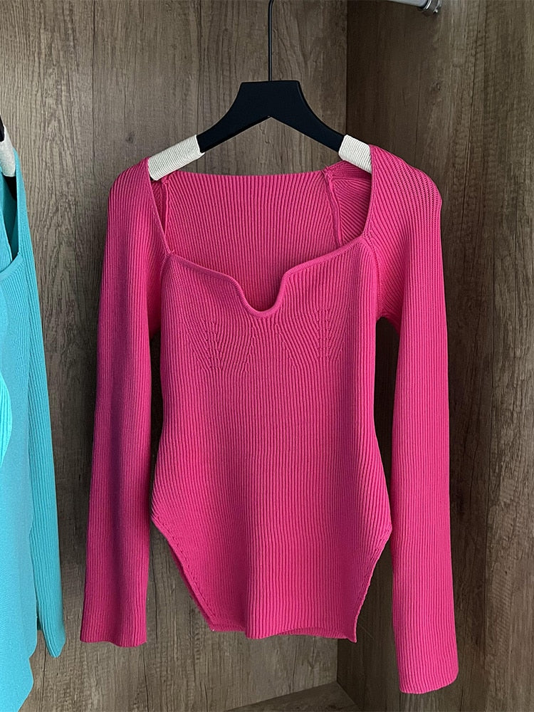 Square Neck Long Sleeve Sweaters