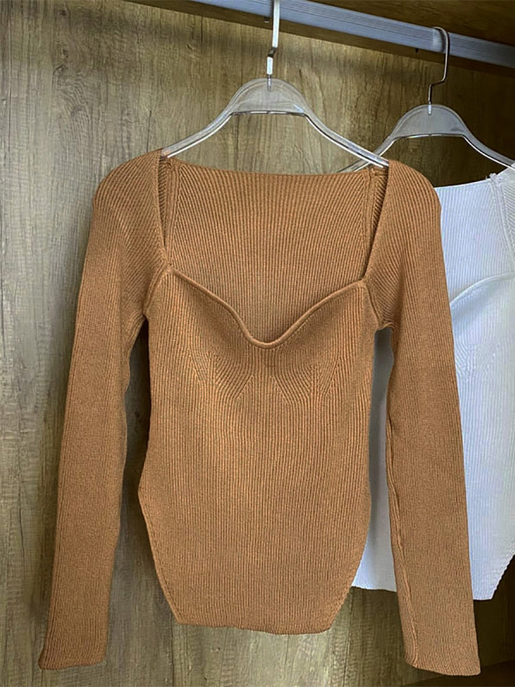 Square Neck Long Sleeve Sweaters