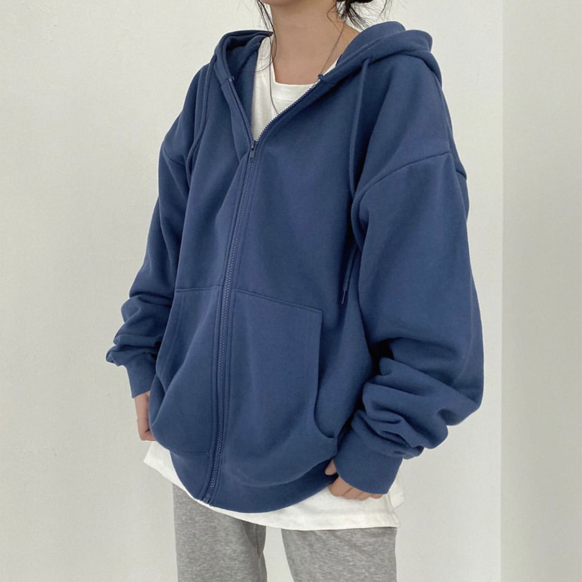 Solid Color Zip Up Oversized Hoodies