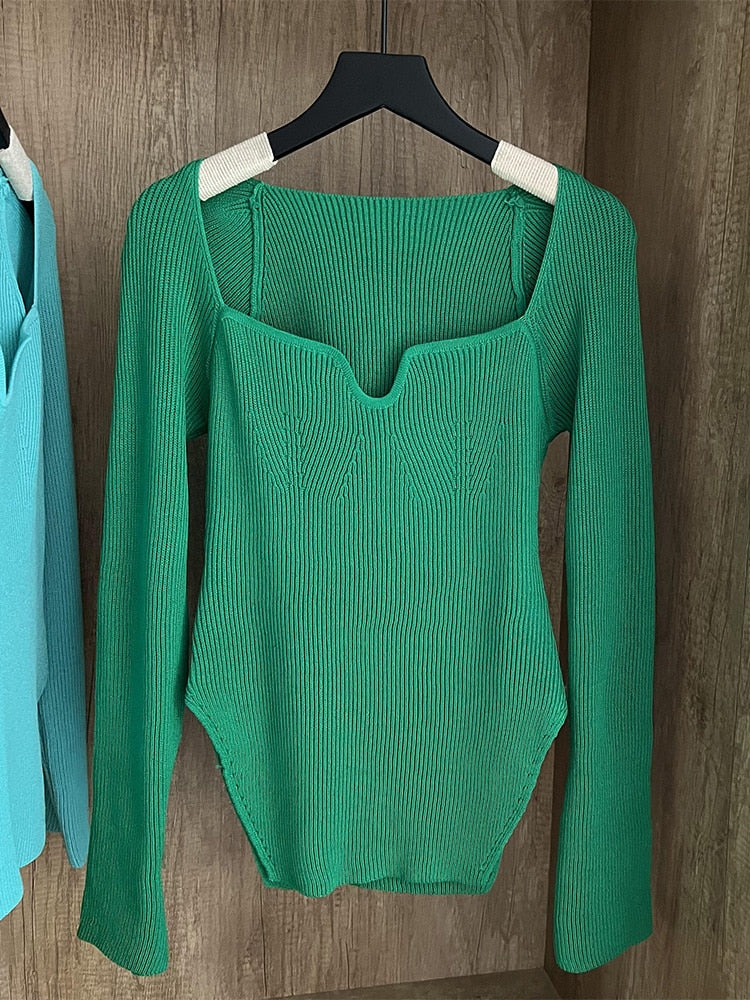 Square Neck Long Sleeve Sweaters