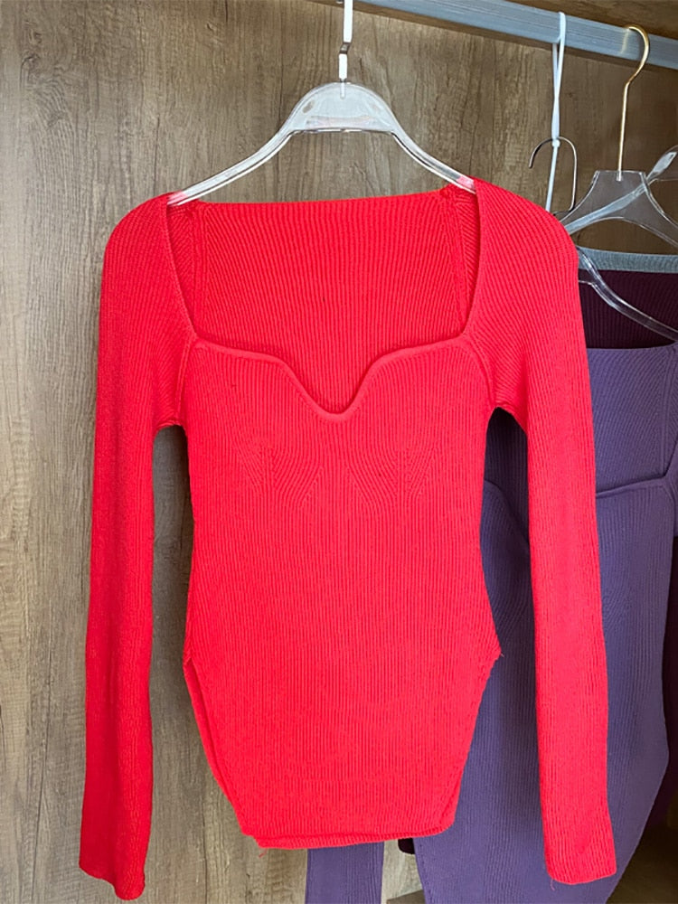 Square Neck Long Sleeve Sweaters