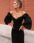 Sexy pure V Neck off shoulder bodycon dress