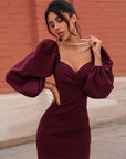 Sexy pure V Neck off shoulder bodycon dress