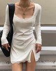 Sexy Lace Patchwork Long Sleeve Split Dress