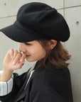 Women Solid Plain Octagonal Newsboy Cap