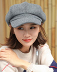 Women Solid Plain Octagonal Newsboy Cap