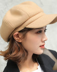 Women Solid Plain Octagonal Newsboy Cap