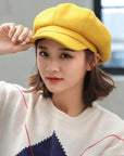 Women Solid Plain Octagonal Newsboy Cap