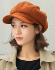 Women Solid Plain Octagonal Newsboy Cap