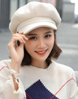 Women Solid Plain Octagonal Newsboy Cap