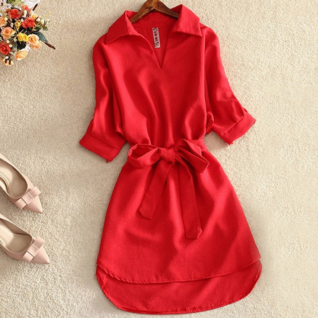 Fashion Office Lady Solid Red Chiffon Dresses