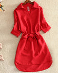 Fashion Office Lady Solid Red Chiffon Dresses