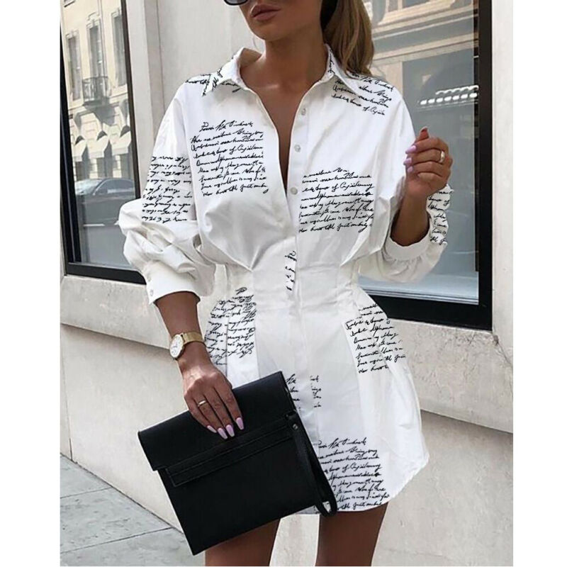 Women Long Sleeve Mini Shirt Dress