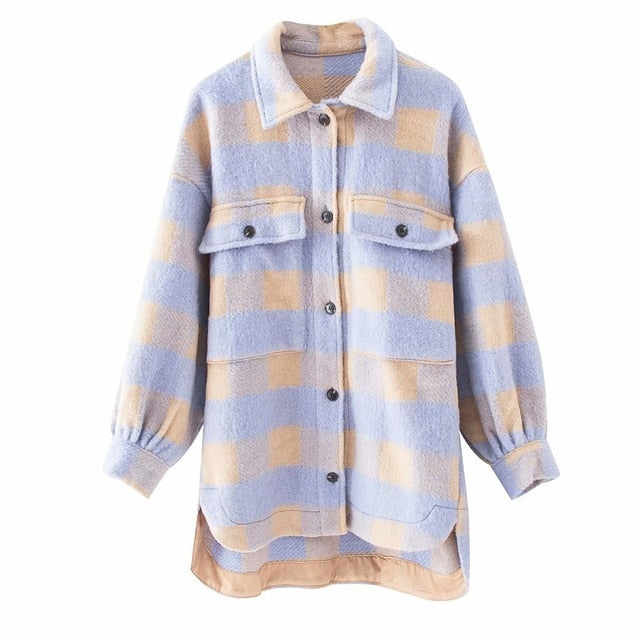 Stylish Sweet Plaid Woolen Shirt Jackets