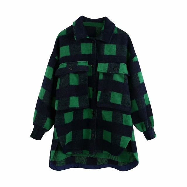 Stylish Sweet Plaid Woolen Shirt Jackets