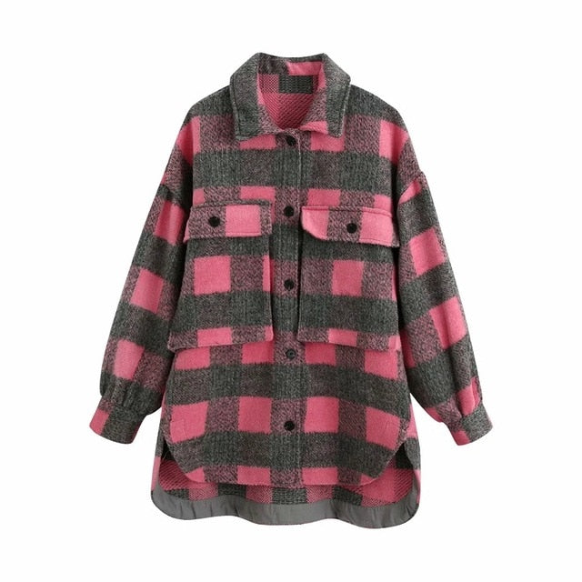 Stylish Sweet Plaid Woolen Shirt Jackets