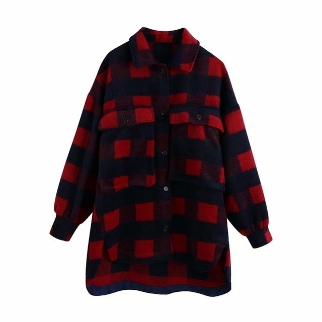 Stylish Sweet Plaid Woolen Shirt Jackets