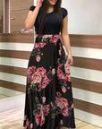 Vintage Floral Print O-Neck Long Dress