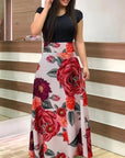 Vintage Floral Print O-Neck Long Dress