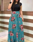 Vintage Floral Print O-Neck Long Dress